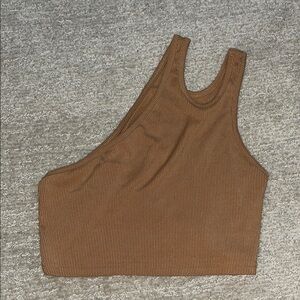 Asymmetrical Brown Ribbed Women's Top